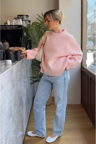 AFROGİYİM Kadın Rahat Kesim Bisiklet Yaka Oversize Triko Kazak