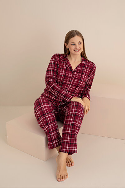 rindahomewear Women's Plus Size Milan Knitted Long Sleeve Women's Buttoned Pajama Set