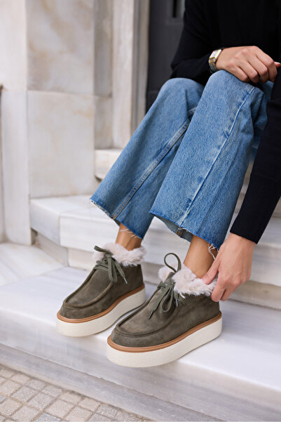 ANGELİNA JONES Paula Women's Khaki Genuine Suede Boots