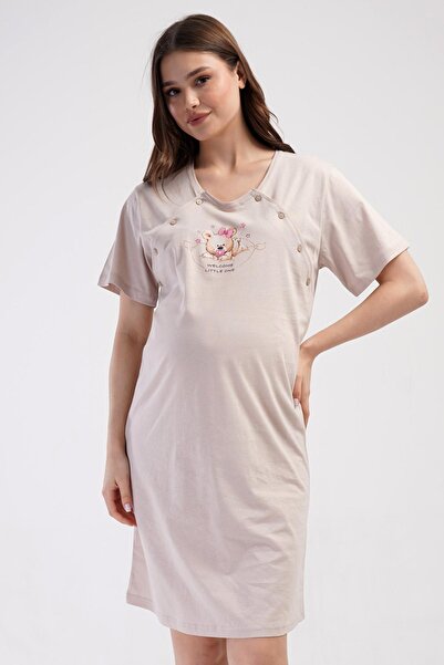 VİENETTA Tunica de maternitate cu maneca scurta de culoare bej pentru femei C4T3N1014