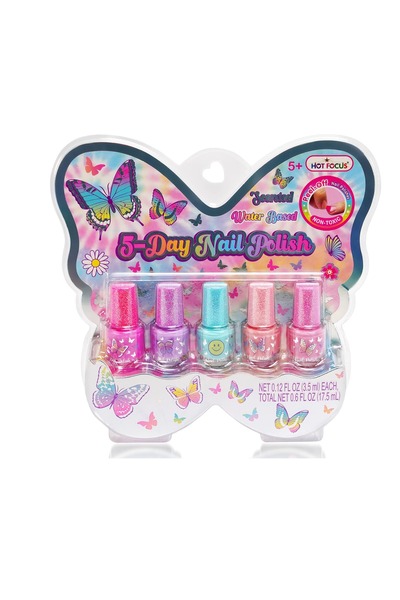 Generic مجموعة طلاء أظافر للأطفال للبنات - 5 قطع ملونة معطرة بقاعدة مائية قابلة للغسل والتجفيف السريع