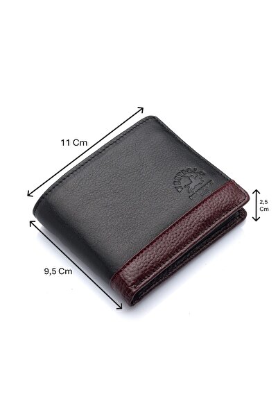 Westpolo Hakiki Deri Kağıt Para ve Bol Kart Bölmeli Erkek Cüzdanı - Siyah-Bordo