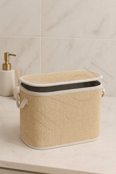 NEWNOW NaturLid Kapaklı Hasır Desenli Çok Amaçlı Saklama Sepeti – Modern & Fo...