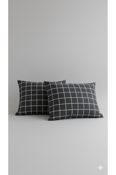 Limon Soft Cotton 2 Pieces Zippered 50X70 Pillowcase Gray Pillowcase Striped Case