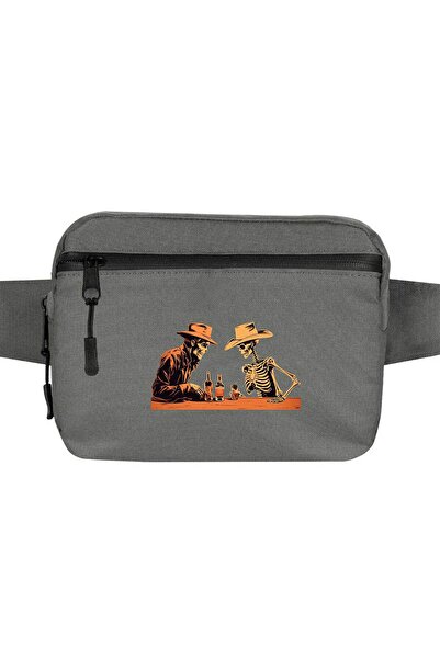 CrowsGate Skelton Cowboy Bar Waist Bag Gray Color