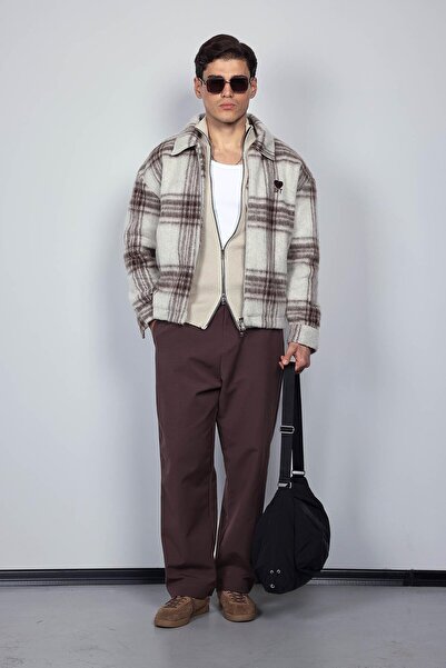 ablukaonline Мъжка широка карирана яке с цип в бежово