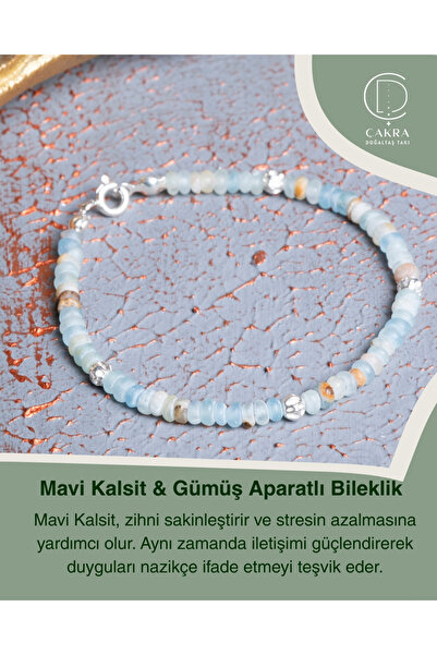 ÇAKRA DOĞAL TAŞ Mavi Kalsit & Gümüş Aparatlı Bileklik