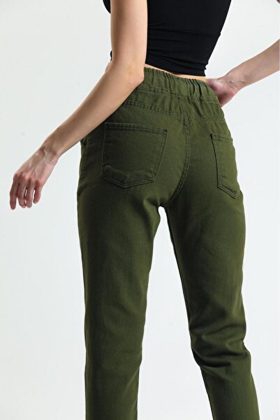 SHEVEGA Women's Khaki Waist with Drawstring Belt Elastic Linen Mom Pants