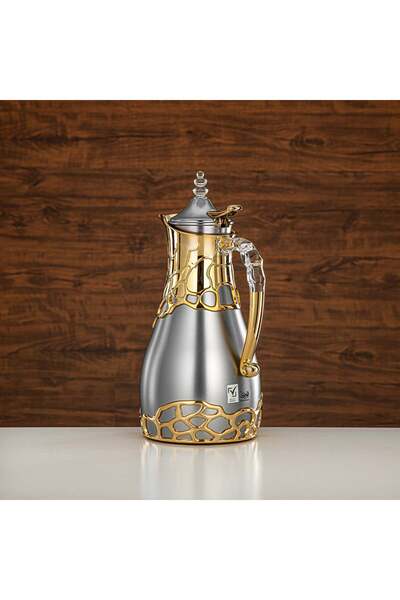 Radin Vacuum Flask Set Metal Body 0.7 L & 1 L ABS & Acrylic Handle – Matte Silver & Gold Tea &