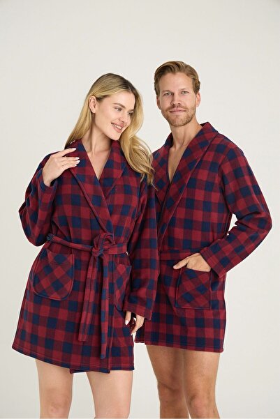 Pimody Жіночий бордовий полярний халат Робдошамбр Подвійний комбінований плюшевий халат