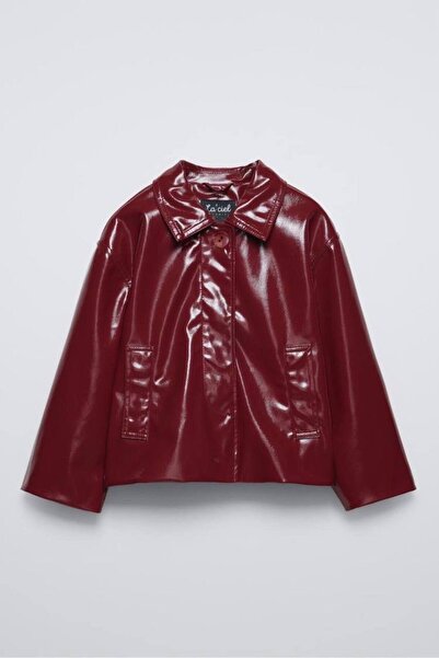 Butik Girl's Red Shiny Faux Leather Jacket