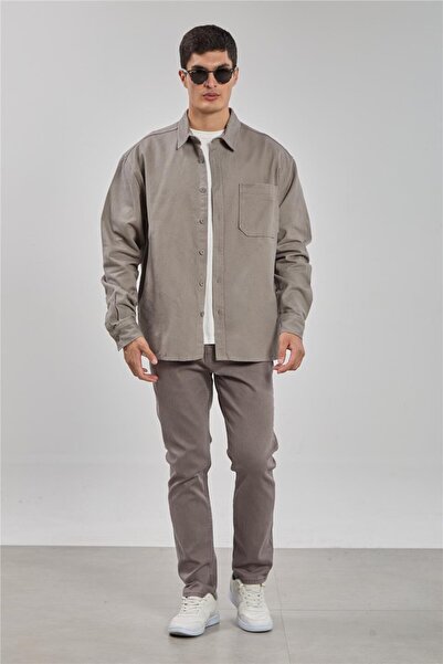 BARRELS AND OIL Men's Gabardine Long Sleeve Shirt - Gray