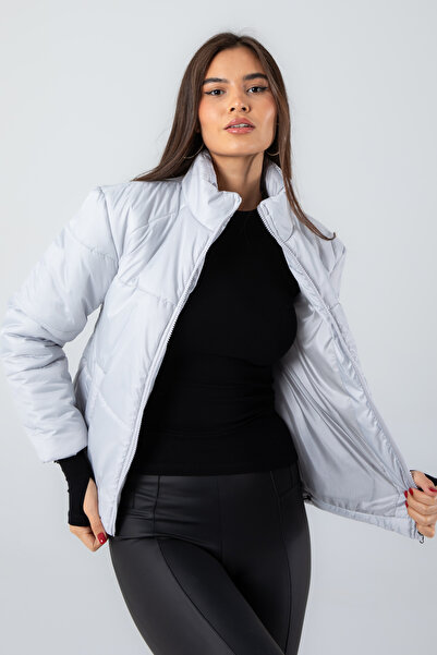 Space Fashion Women's Gray Short Puffer Jacket