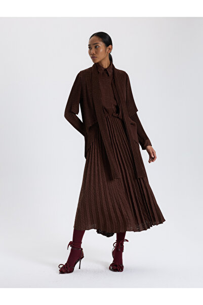 BAQA Kahverengi Pileli Elbise