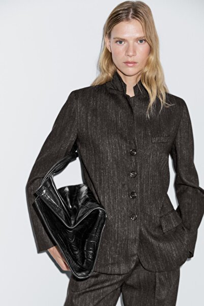 Massimo Dutti Kontrast iplikli yün karışımlı blazer