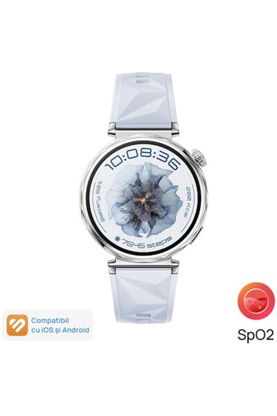 Huawei Ceas inteligent GT 5, 41 mm, carcasă din oțel inoxidabil opac, curea din fluoroelastomer albastru