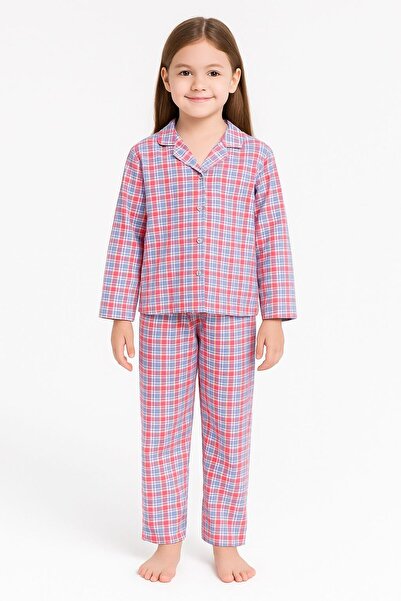 Beka Kids Σετ πιτζάμες για κορίτσια με καρό σχέδιο με κουμπιά μπροστά 100% βαμβακερό σετ πιτζάμες για παιδιά