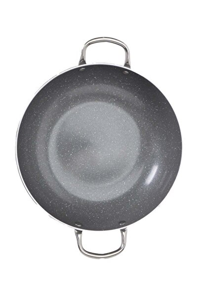 Badraig Non-Stick Granite Wok Pan With Glass Lid With Steel Handle Dark Grey 28 cm