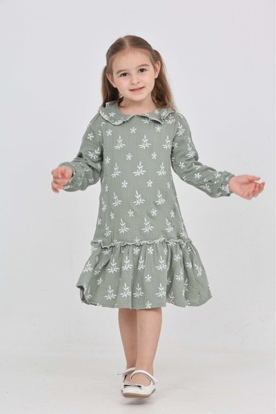 Toontoy Φόρεμα για κορίτσια με κέντημα λουλουδιών στρογγυλός γιακάς