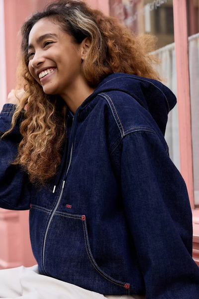 Mokşa Темно-синій джинсовий бомбер унісекс куртка оверсайз сезонний пальто