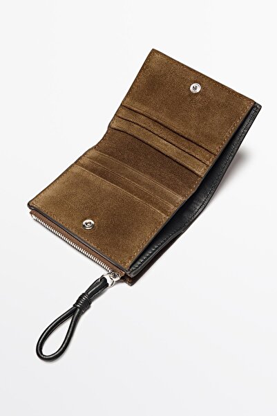 Massimo Dutti Süslü yarma deri kalın süet cüzdan