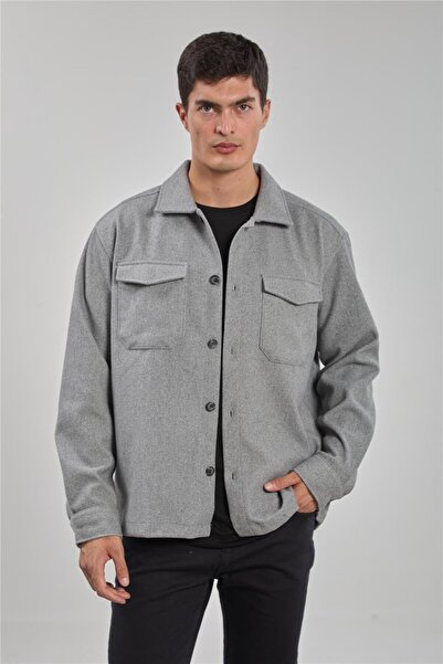 BARRELS AND OIL Erkek Çift Cep Kaşe Ceket - Gri Melanj