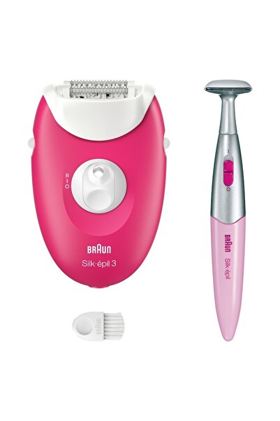 Braun Silk-épil 3 3-202 Epilator, MicroGrip, Smart Light, 20 Tweezers, 2 Speeds, Trimmer, Fuchsia