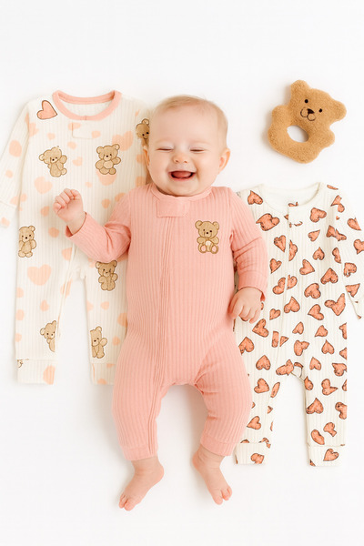 İZYALİF BABY Baby Girl 3-Piece Romper Set Sleepwear Casual Cotton Buy One Size Larger Than Your Actual Size 74-80-86cm