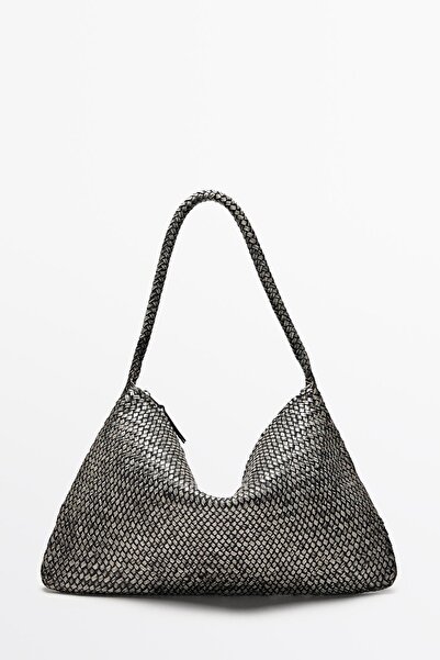 Massimo Dutti Büyük örgü napa deri kol çantası