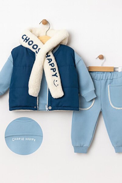 RAPAPA Baby 3-Piece Winter Tracksuit Set – Fleece Shawl, Hooded Vest, Sweatshirt and Bottoms 10697m