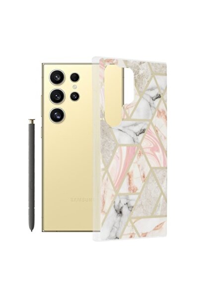 Fils Husă de protecție pentru Samsung Galaxy S24 Ultra, seria Marble, roz pal