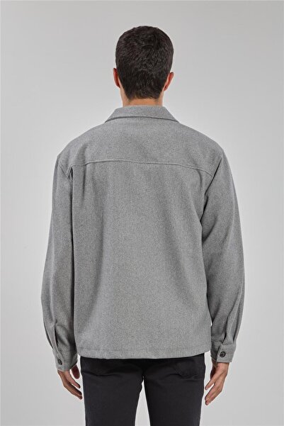 BARRELS AND OIL Erkek Çift Cep Kaşe Ceket - Gri Melanj