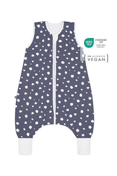 PAMUK HANIM Elyafsız 1.0 Tog Ayaklı Patikli Kız-Erkek Çocuk Fermuarlı, Kolsuz Uyku Tulumu/LACİVERT BENEKLİ