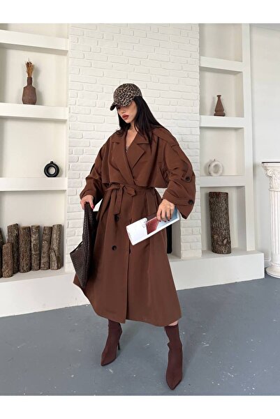Bella Breeze Kadın Kuşaklı Düğmeli Oversize Trençkot