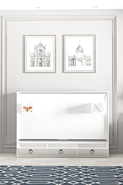 Ninnimo Akıllı Still 70x140 Yatak Uyumlu Yatay Açılır Duvar Yatağı Beyaz Mdf Kitaplıklı Karyola