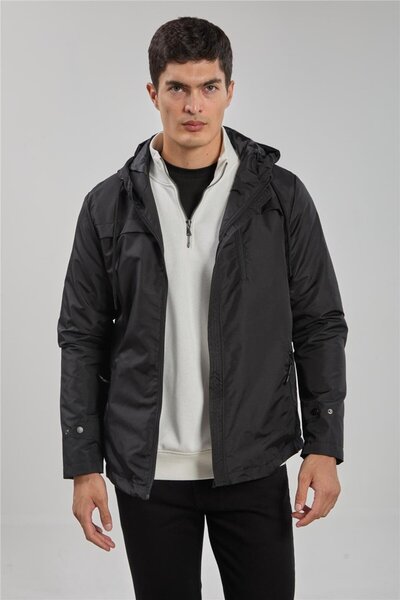 BARRELS AND OIL سترة رجالية بقلنسوة وجيوب - أسود