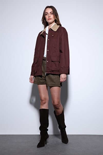 Antioch Burgundy Contrast Collar Women's Jacket