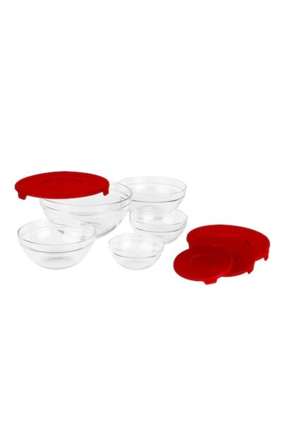 Vanora Home Set of 5 Vanora bowls, with lid, glass, Red