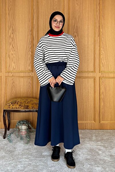 Ceylan Otantik Red Collar Black Striped Bodysuit