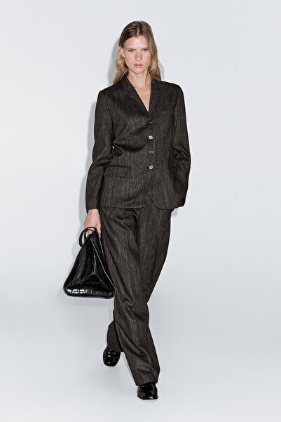 Massimo Dutti Kontrast iplikli yün karışımlı blazer