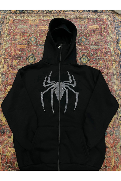 1blood Sweatshirt cu glugă Spider cu mască și pietre strălucitoare