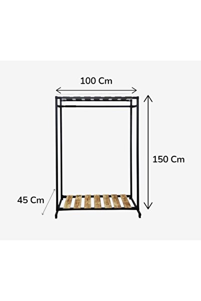 NovaLand Metal Çift Ahşap Raflı Tek Taraflı Konfeksiyon Ayaklı Elbise Askılık...