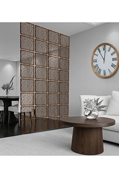 WOODDOOM Çizgiler Lazer Kesim Paravan, Ahşap Seperatör, Panel Levha Seti Deko...
