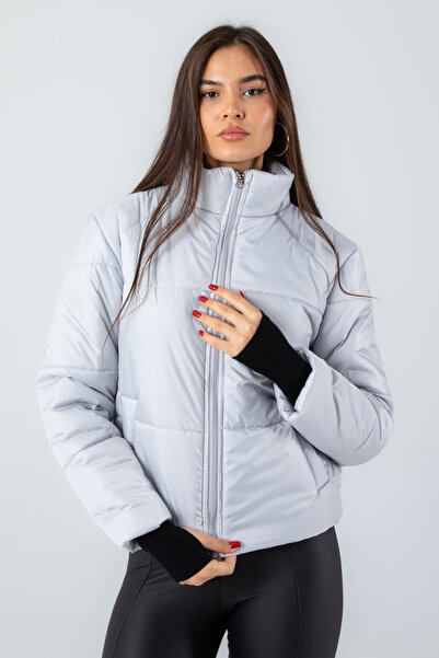 Space Fashion Women's Gray Short Puffer Jacket