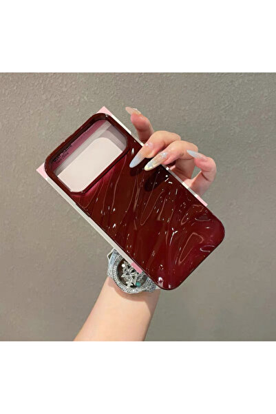 EDELFU iPhone 17 Pro Max Dalgalı Bordo Desenli Koruyucu Silikon Yumuşak Parla...