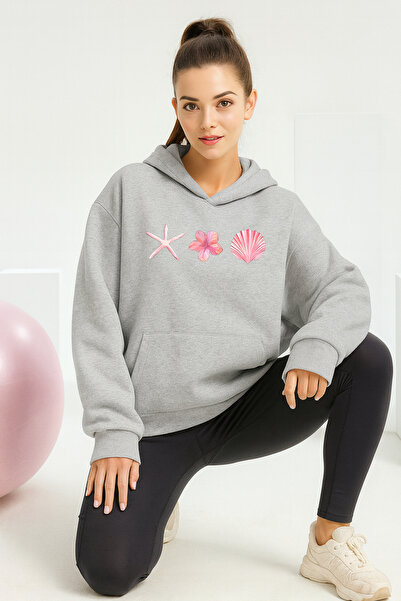 Trend Sizde Hanorac unisex gri cu glugă cu imprimeu stea de mare