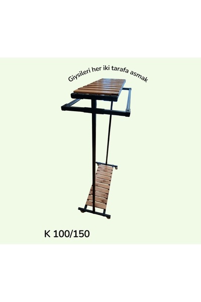 NovaLand Metal Çift Ahşap Raflı Çift Taraflı Konfeksiyon Ayaklı Elbise Askılı...