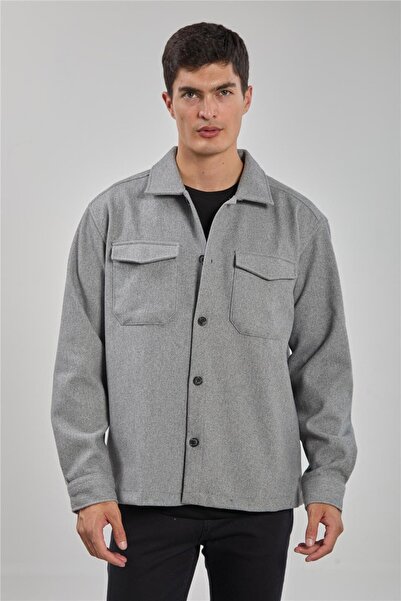 BARRELS AND OIL Erkek Çift Cep Kaşe Ceket - Gri Melanj