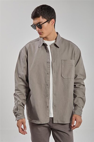 BARRELS AND OIL Men's Gabardine Long Sleeve Shirt - Gray