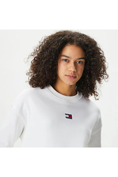 Tommy Hilfiger Tjw Emblem Box Cut Crew Neck Women's White Sweater Dw0Dw17325Ybh